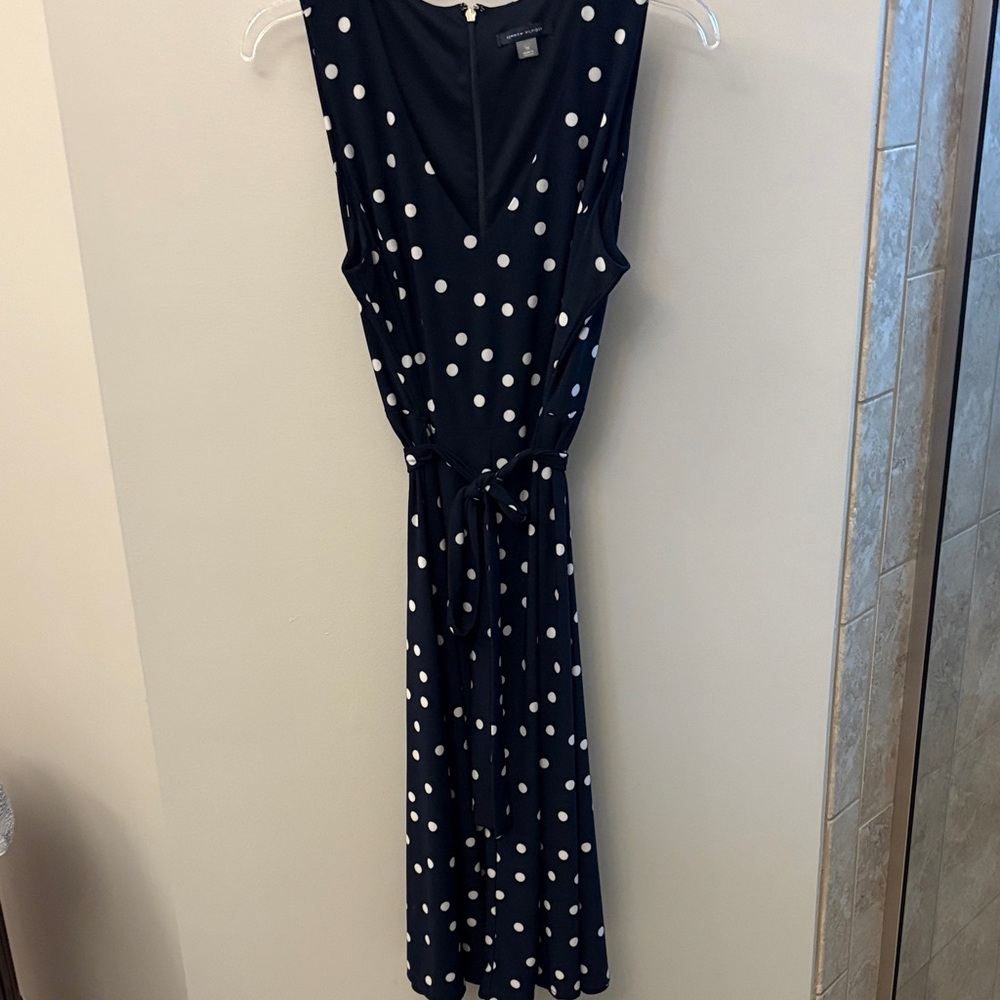 Tommy Hilfiger Navy and White Polka Dot Midi Dress